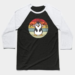 Retro Penguin Listening To Music Baseball T-Shirt